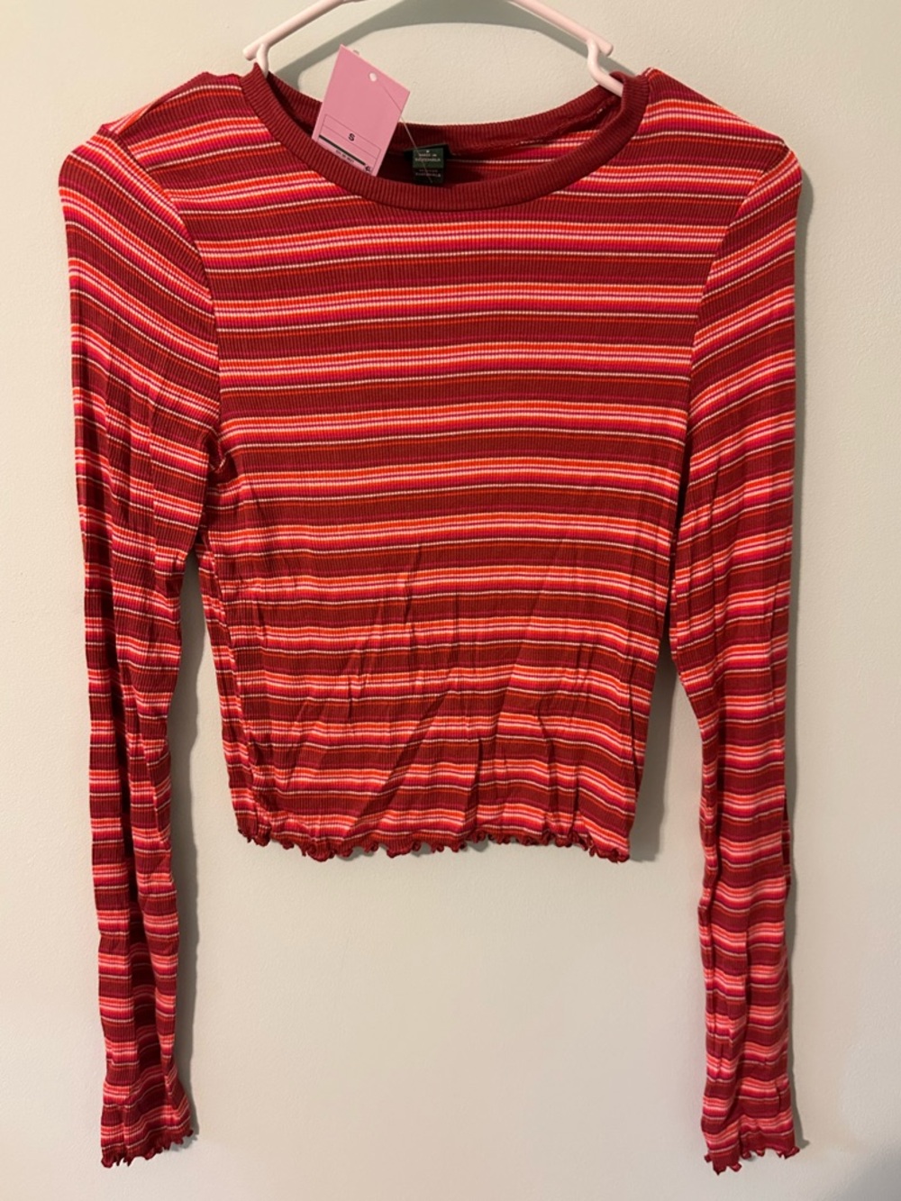 wild fable Red Pink and Orange Striped Ribbed Long-Sleeve Crop Top